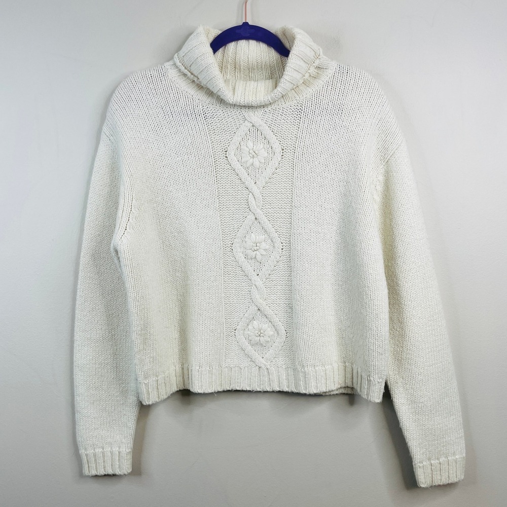 Obermeyer Vintage Apres Ski Fisherman Sweater Women Medium Cable Quiet Luxury